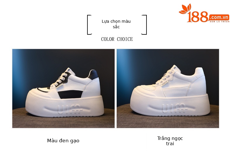 Giày sneaker nữ đế dày tăng chiều cao, mũi đầu to phong cách thể thao — ngọc trai trắng chi tiết 2