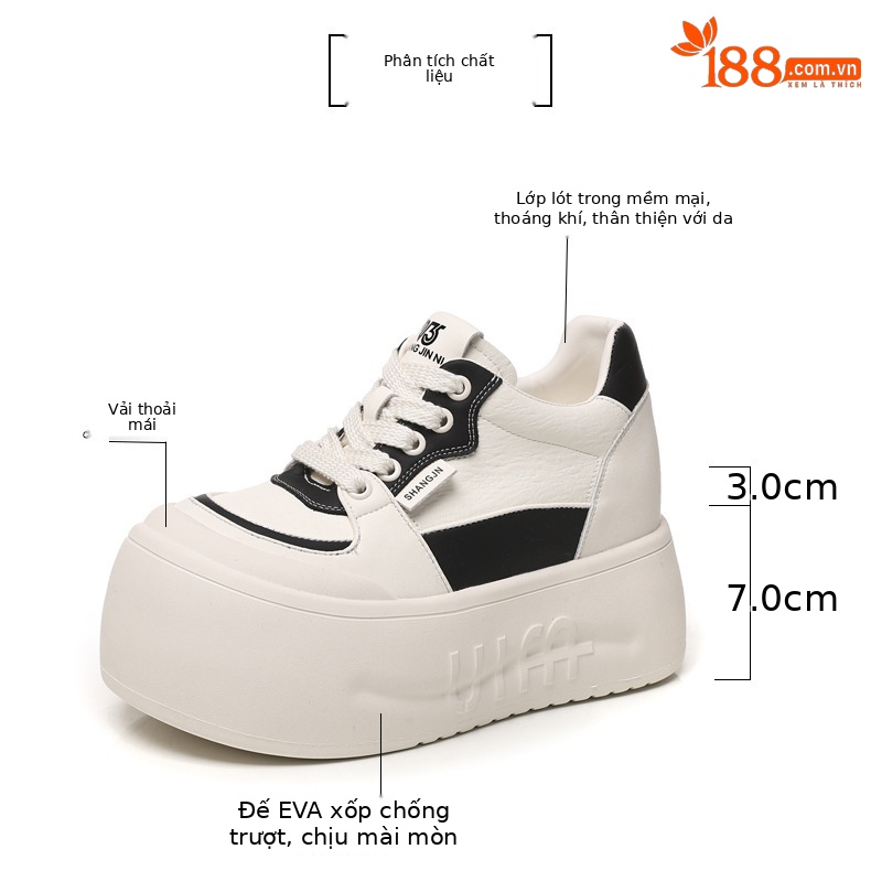 Giày sneaker nữ đế dày tăng chiều cao, mũi đầu to phong cách thể thao — ngọc trai trắng chi tiết 3