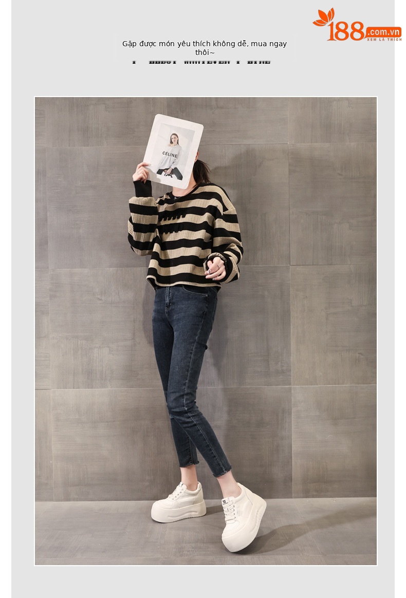 Giày sneaker nữ đế dày tăng chiều cao, mũi đầu to phong cách thể thao — ngọc trai trắng chi tiết 6