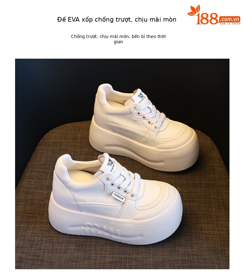 Giày sneaker nữ đế dày tăng chiều cao, mũi đầu to phong cách thể thao — ngọc trai trắng chi tiết 10