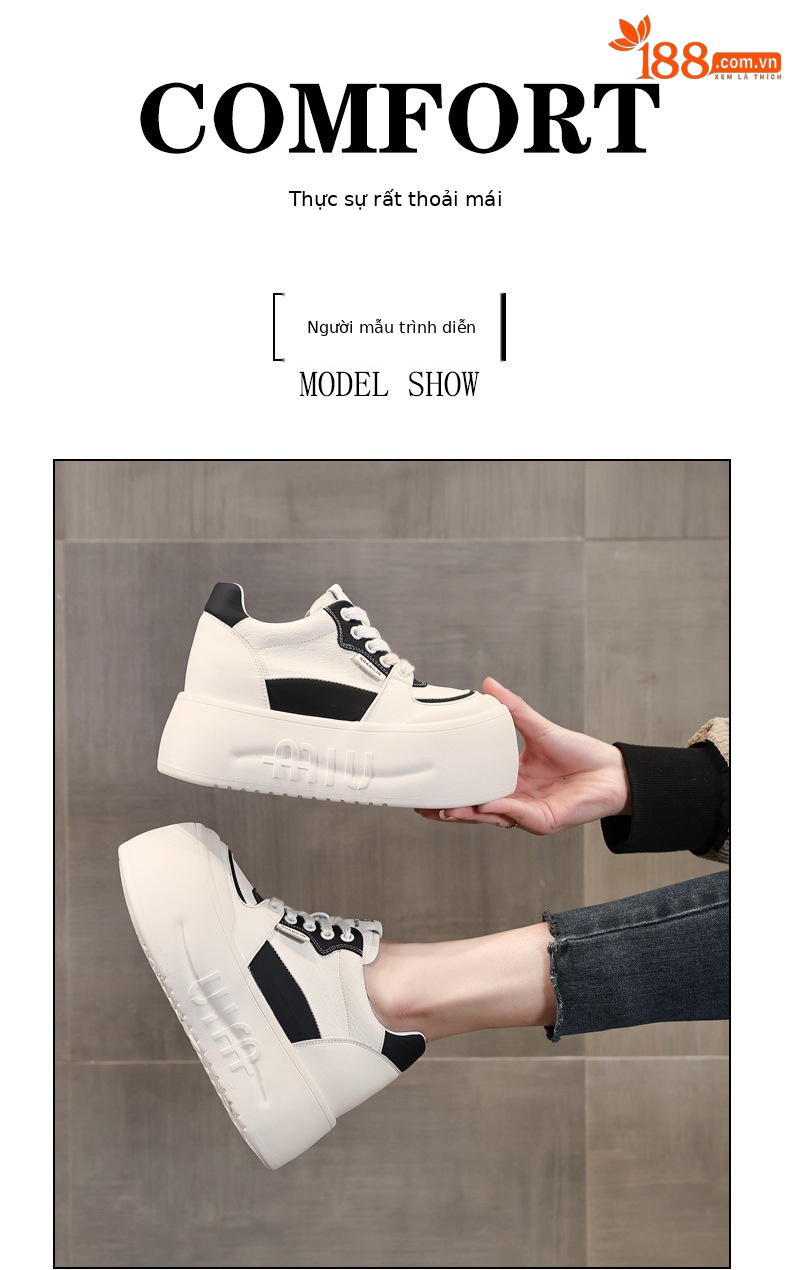 Giày sneaker nữ đế dày tăng chiều cao, mũi đầu to phong cách thể thao — ngọc trai trắng chi tiết 11