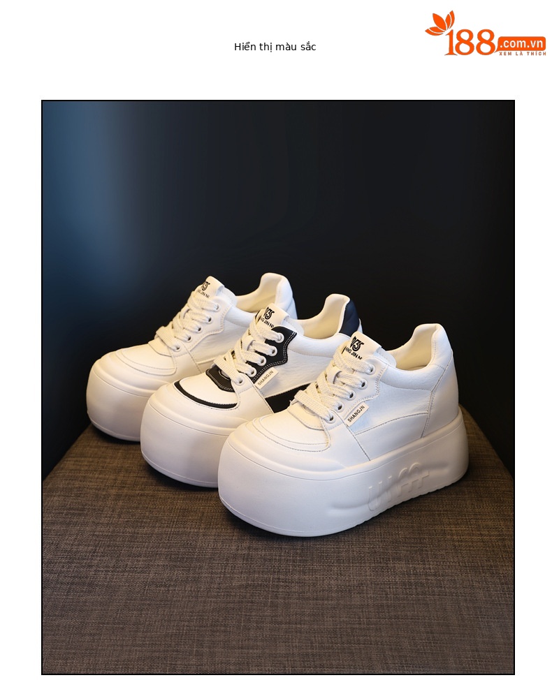 Giày sneaker nữ đế dày tăng chiều cao, mũi đầu to phong cách thể thao — ngọc trai trắng chi tiết 18