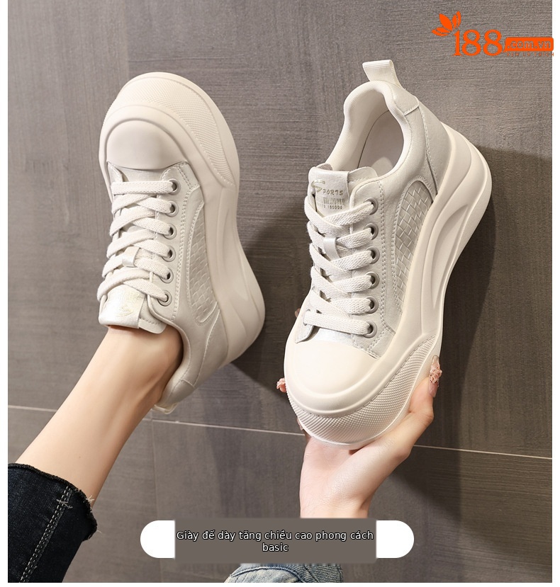 Giày sneaker nữ đế dày tăng chiều cao phong cách Hàn Quốc, đế xốp mềm thoải mái — Xám ngọc trai chi tiết 1