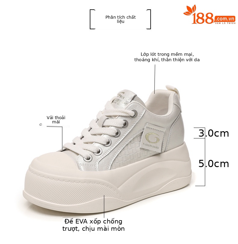 Giày sneaker nữ đế dày tăng chiều cao phong cách Hàn Quốc, đế xốp mềm thoải mái — Xám ngọc trai chi tiết 2