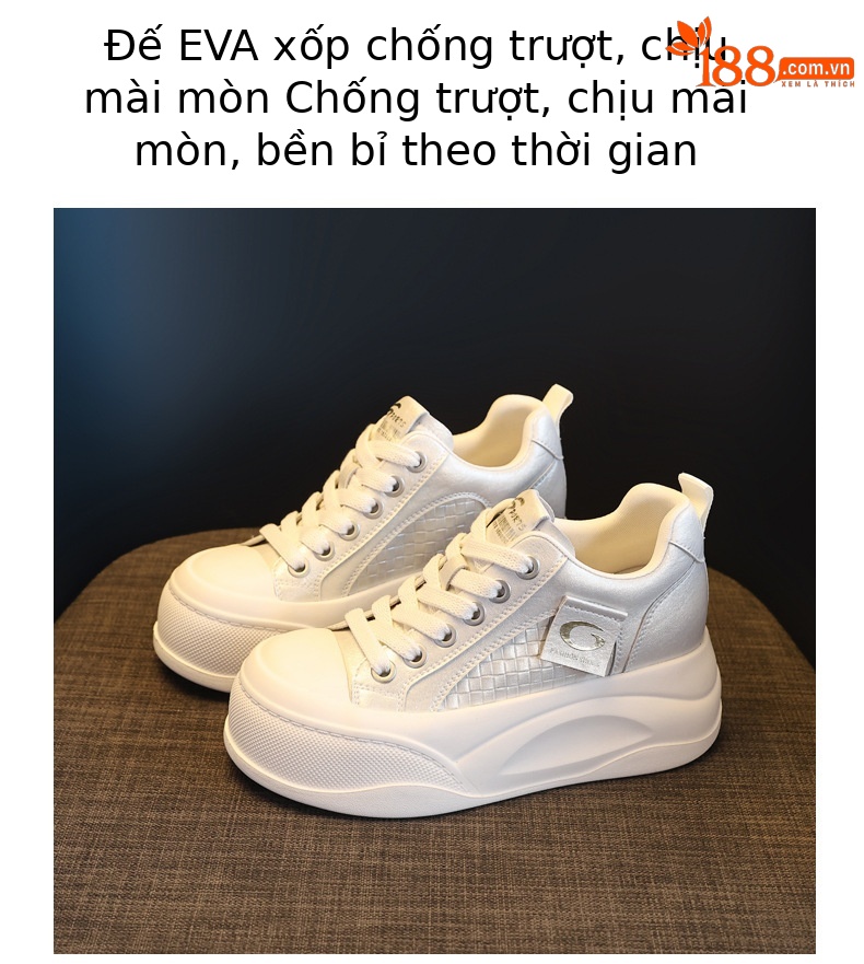 Giày sneaker nữ đế dày tăng chiều cao phong cách Hàn Quốc, đế xốp mềm thoải mái — Xám ngọc trai chi tiết 8