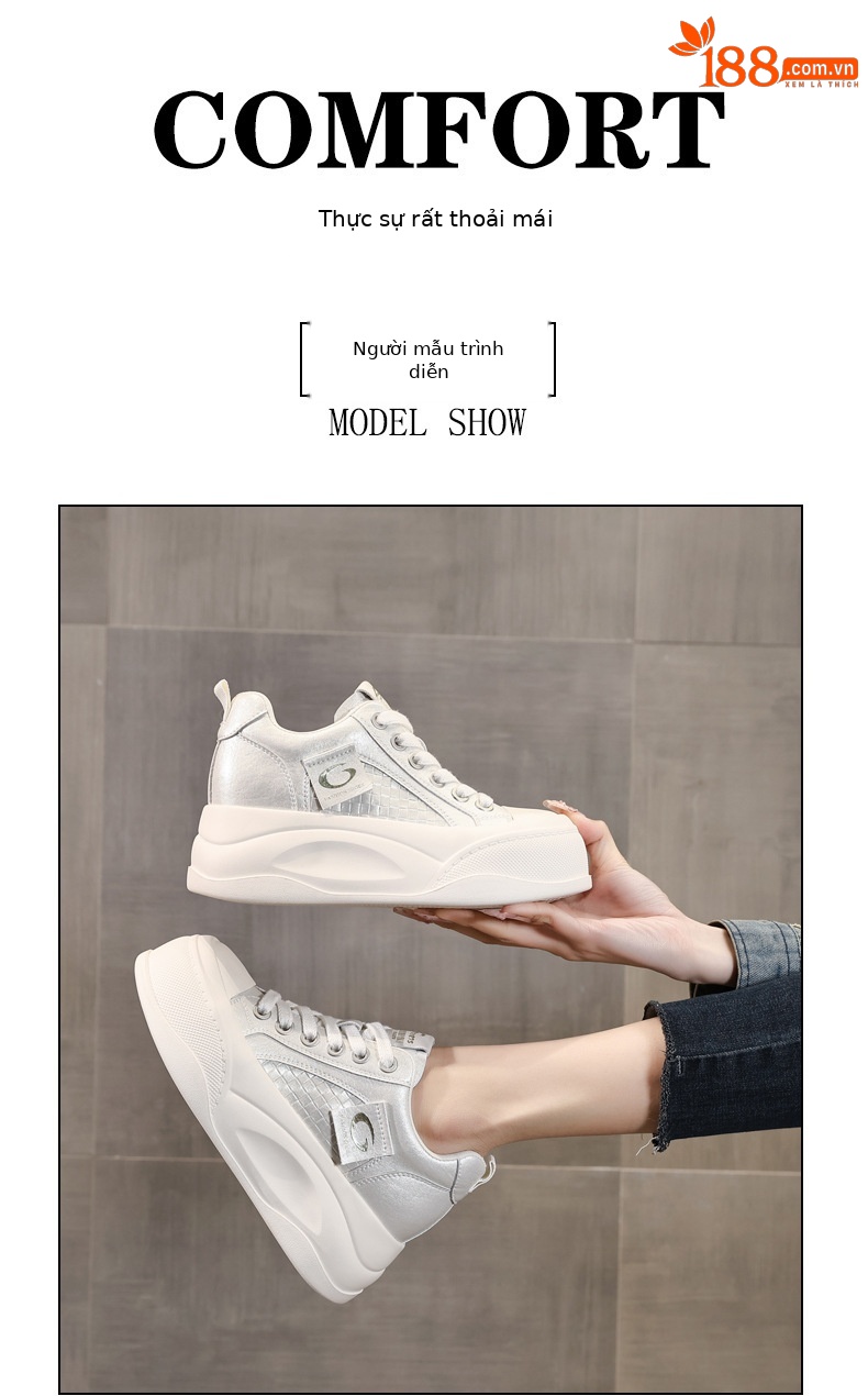 Giày sneaker nữ đế dày tăng chiều cao phong cách Hàn Quốc, đế xốp mềm thoải mái — Xám ngọc trai chi tiết 9