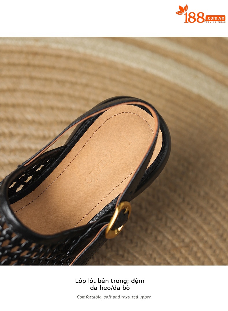 Sandal cao gót nữ đế dày gót vuông mũi hở phong cách La Mã — đen chi tiết 20