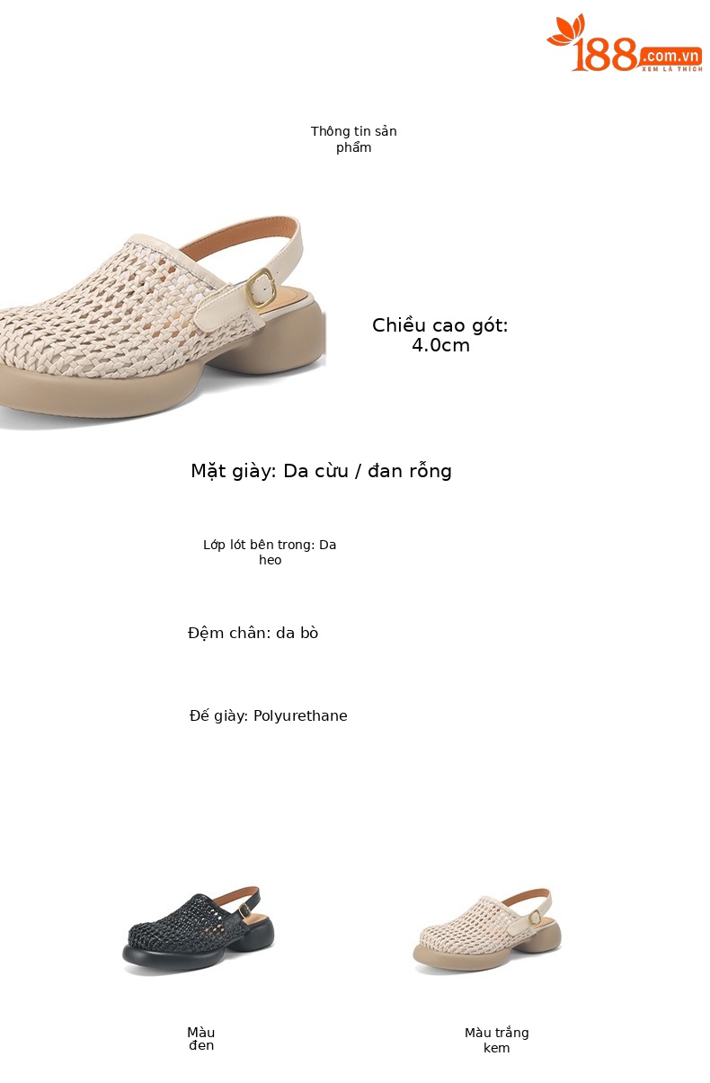 Sandal cao gót nữ đế dày gót vuông mũi hở phong cách La Mã — đen chi tiết 3