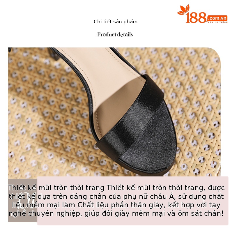Sandal cao gót nữ quai ngang mũi tròn, đế platform, gót nhọn 9 cm — màu đen chi tiết 4