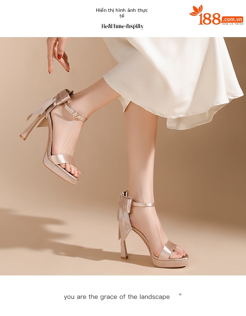 Sandal cao gót nữ quai ngang mũi tròn, đế platform, gót nhọn 9 cm — màu đen chi tiết 6