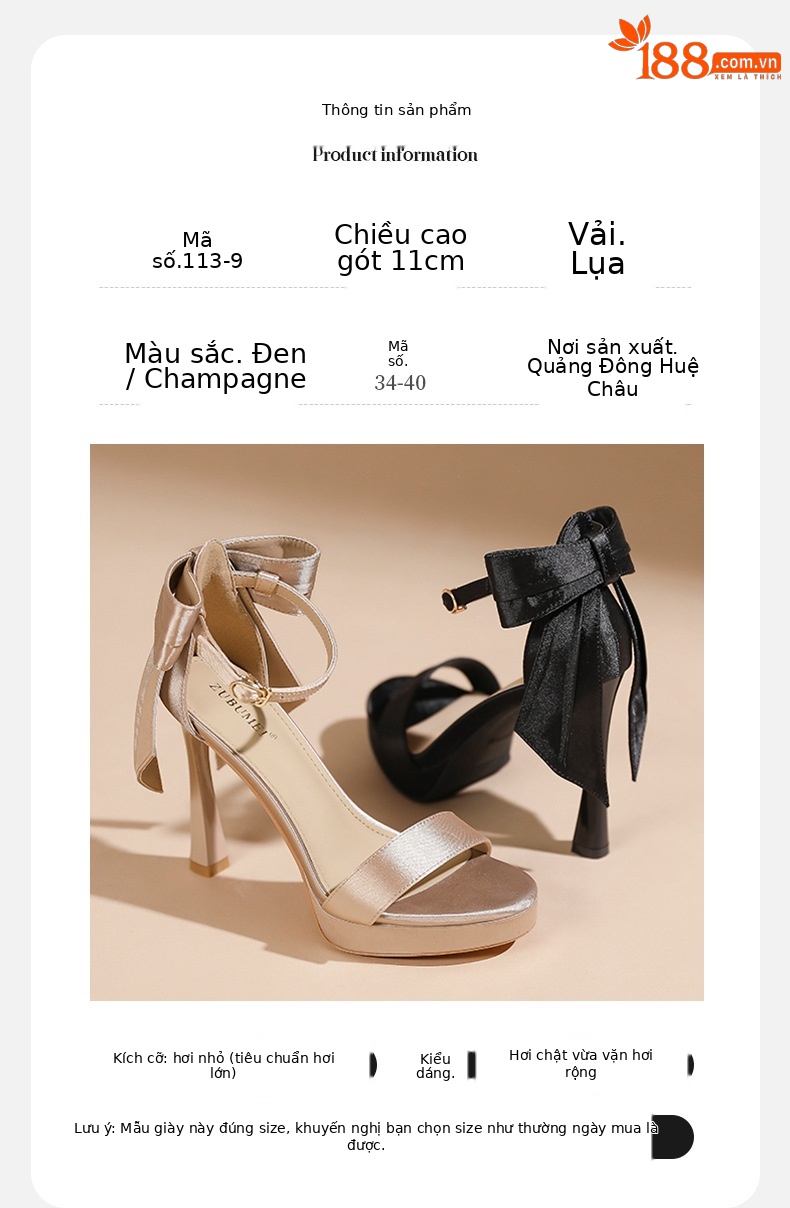 Sandal cao gót nữ quai ngang mũi tròn, đế platform, gót nhọn 9 cm — màu đen chi tiết 3