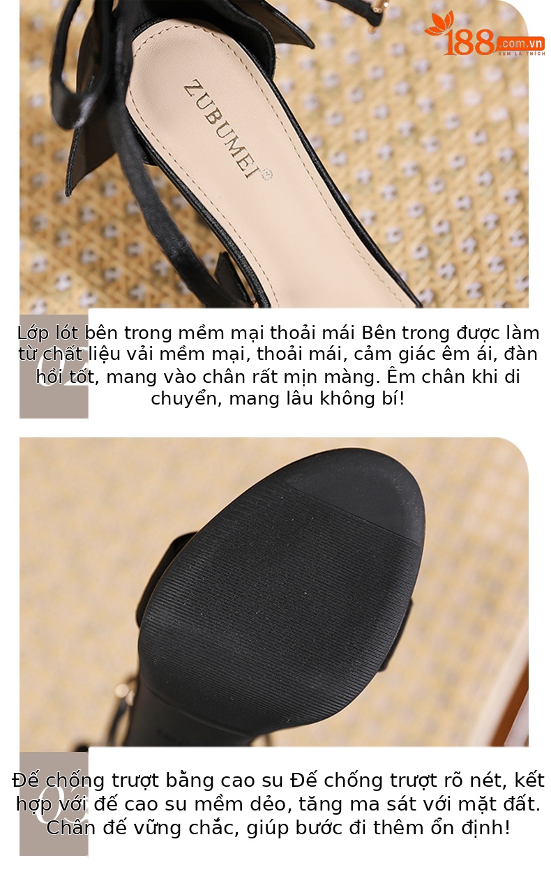 Sandal cao gót nữ quai ngang mũi tròn, đế platform, gót nhọn 9 cm — màu đen chi tiết 5