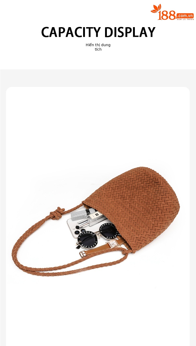 Túi bucket nữ da lộn nhung dệt tay phong cách vintage, quai đeo chéo và xách tay tiện lợi chi tiết 10