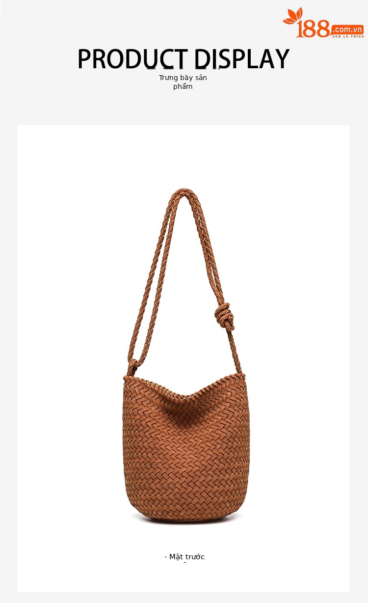Túi bucket nữ da lộn nhung dệt tay phong cách vintage, quai đeo chéo và xách tay tiện lợi chi tiết 12