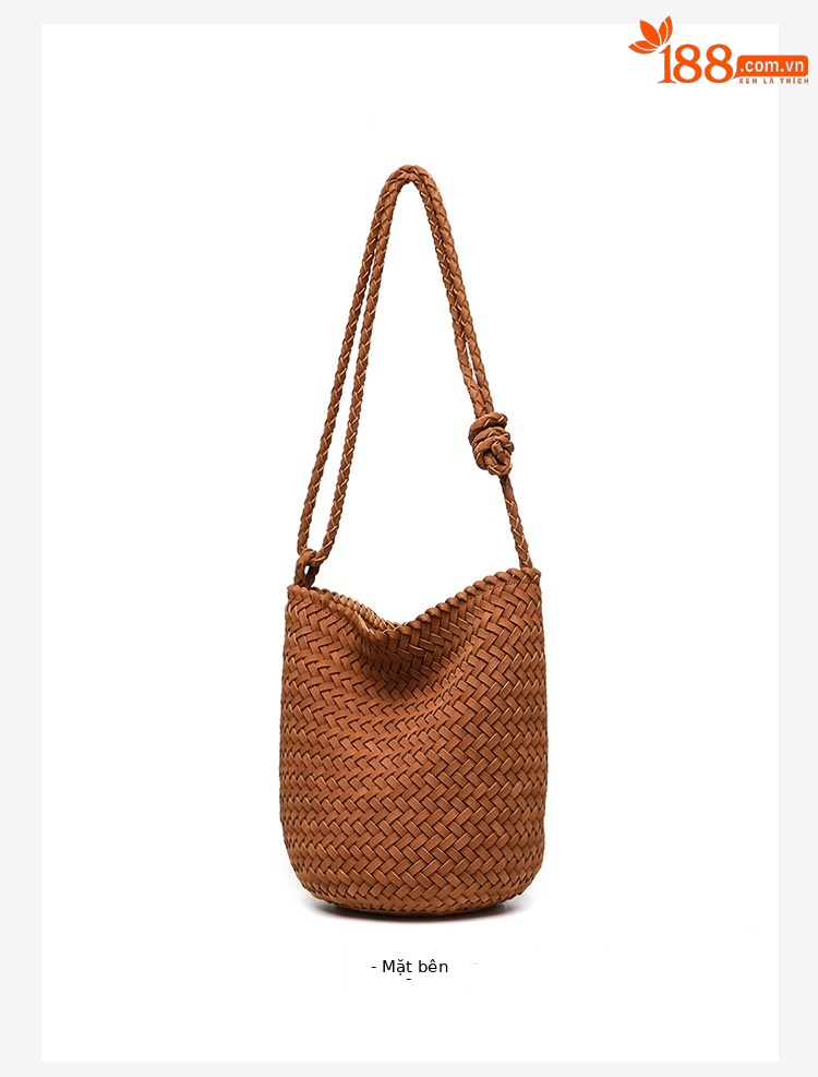 Túi bucket nữ da lộn nhung dệt tay phong cách vintage, quai đeo chéo và xách tay tiện lợi chi tiết 13