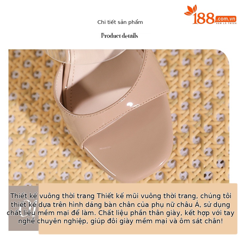 Sandal cao gót nữ mũi vuông quai trong suốt, đế platform, gót nhọn 9 cm — màu hồng nude chi tiết 3