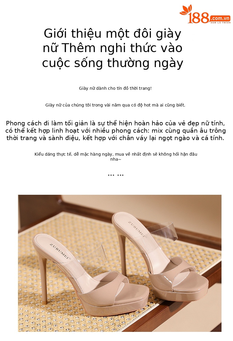 Sandal cao gót nữ mũi vuông quai trong suốt, đế platform, gót nhọn 9 cm — màu hồng nude chi tiết 2