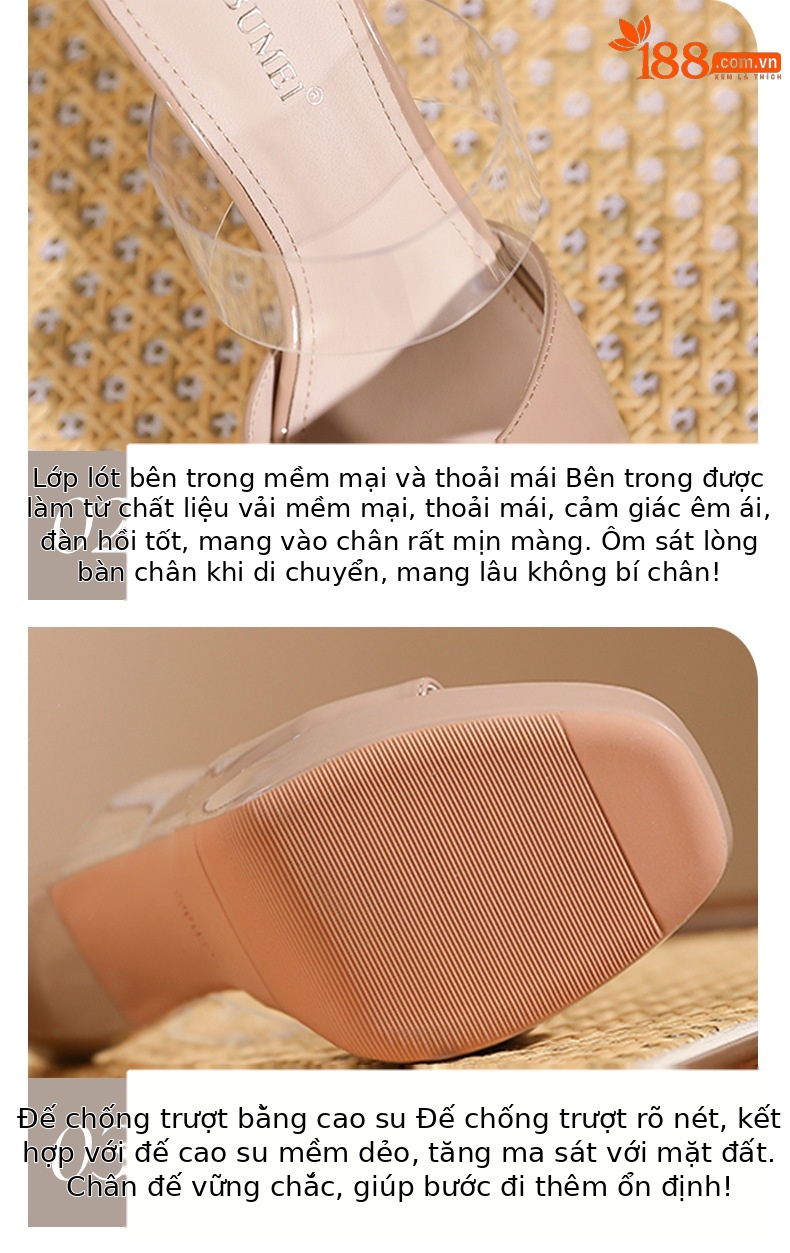 Sandal cao gót nữ mũi vuông quai trong suốt, đế platform, gót nhọn 9 cm — màu hồng nude chi tiết 4