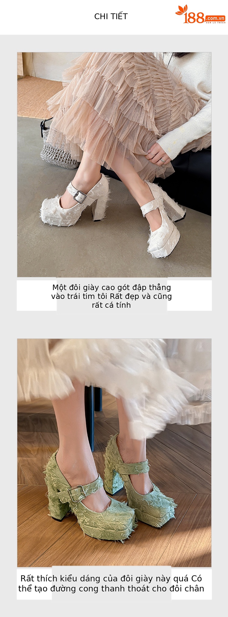 Giày cao gót nữ mũi vuông phong cách Mary Jane đế xuồng platform gót 12 cm — Xanh lá cây nhạtcolor, màu đen, màu trắng ngà chi tiết 4