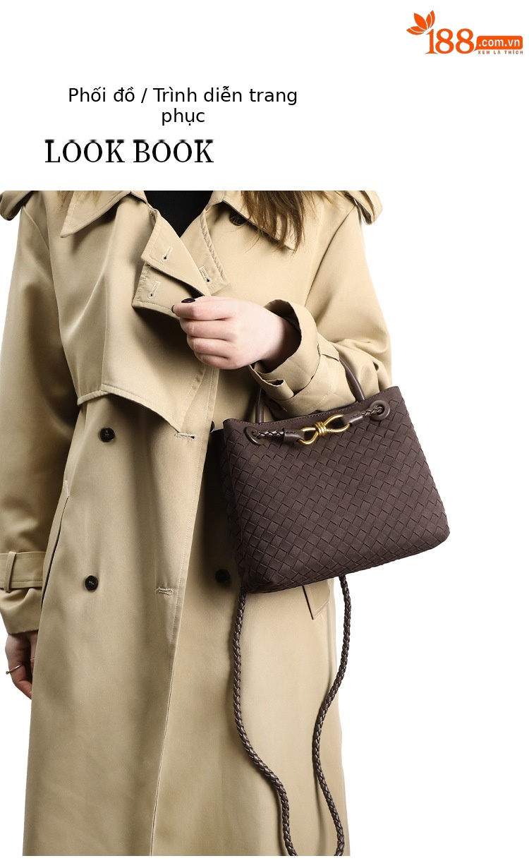 Túi tote nữ da lộn dệt vintage phong cách cao cấp, quai xách tay và đeo chéo chi tiết 6