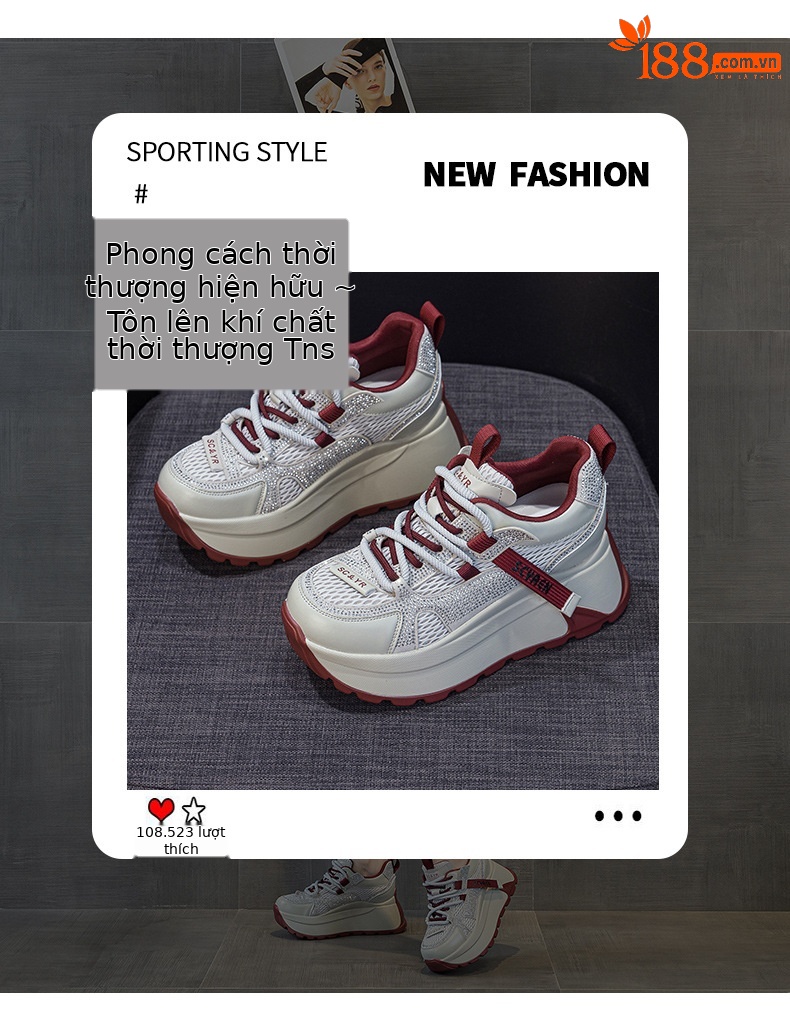 Giày sneaker nữ đế dày phong cách cổ điển phối lưới và da — Vàng lưới 5027-1, Đỏ da 5027, Xám lưới 5027-1, Đỏ lưới 5027-1 chi tiết 3