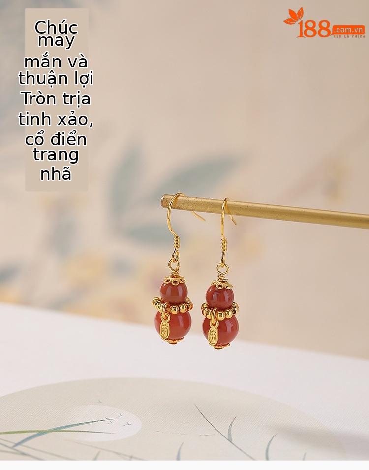 Dây chuyền bạc S925 mạ vàng mặt hồ lô đá mã não đỏ phong thủy may mắn — Cặp đôi chi tiết 1
