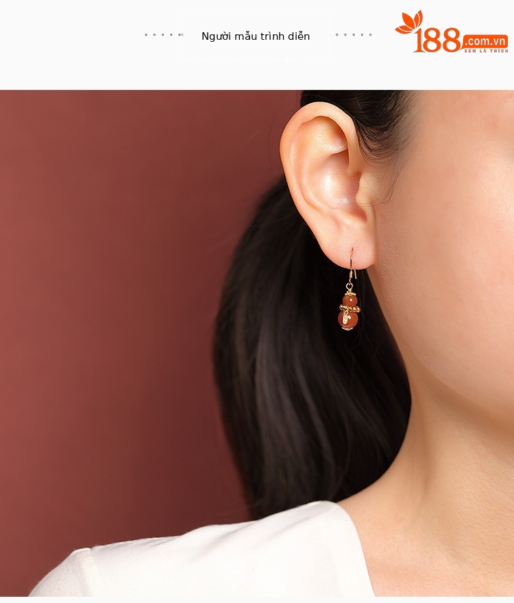 Dây chuyền bạc S925 mạ vàng mặt hồ lô đá mã não đỏ phong thủy may mắn — Cặp đôi chi tiết 3