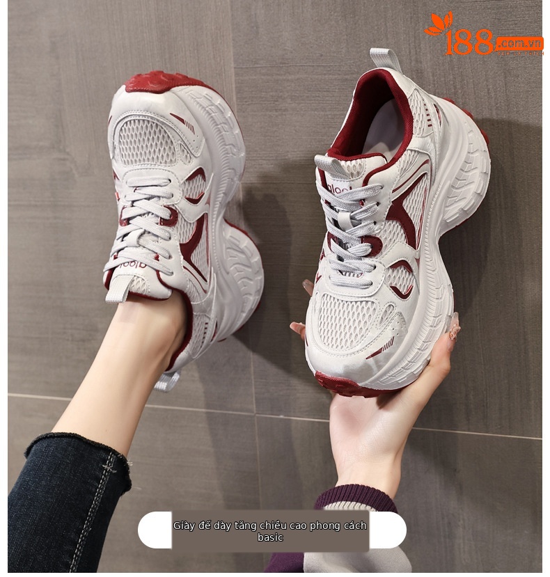 Giày thể thao nữ đế dày tăng chiều cao, phong cách dad sneaker, lưới thoáng khí — xanh lam chi tiết 1