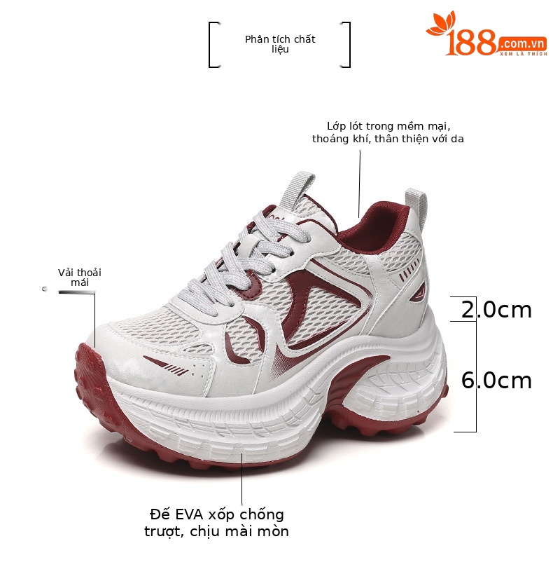 Giày thể thao nữ đế dày tăng chiều cao, phong cách dad sneaker, lưới thoáng khí — xanh lam chi tiết 2