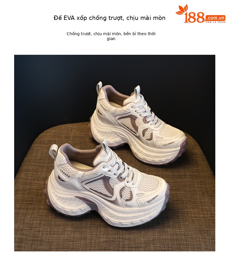 Giày thể thao nữ đế dày tăng chiều cao, phong cách dad sneaker, lưới thoáng khí — xanh lam chi tiết 9
