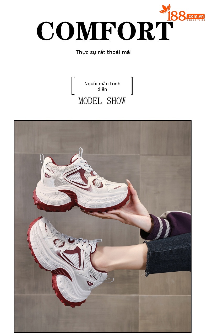 Giày thể thao nữ đế dày tăng chiều cao, phong cách dad sneaker, lưới thoáng khí — xanh lam chi tiết 10