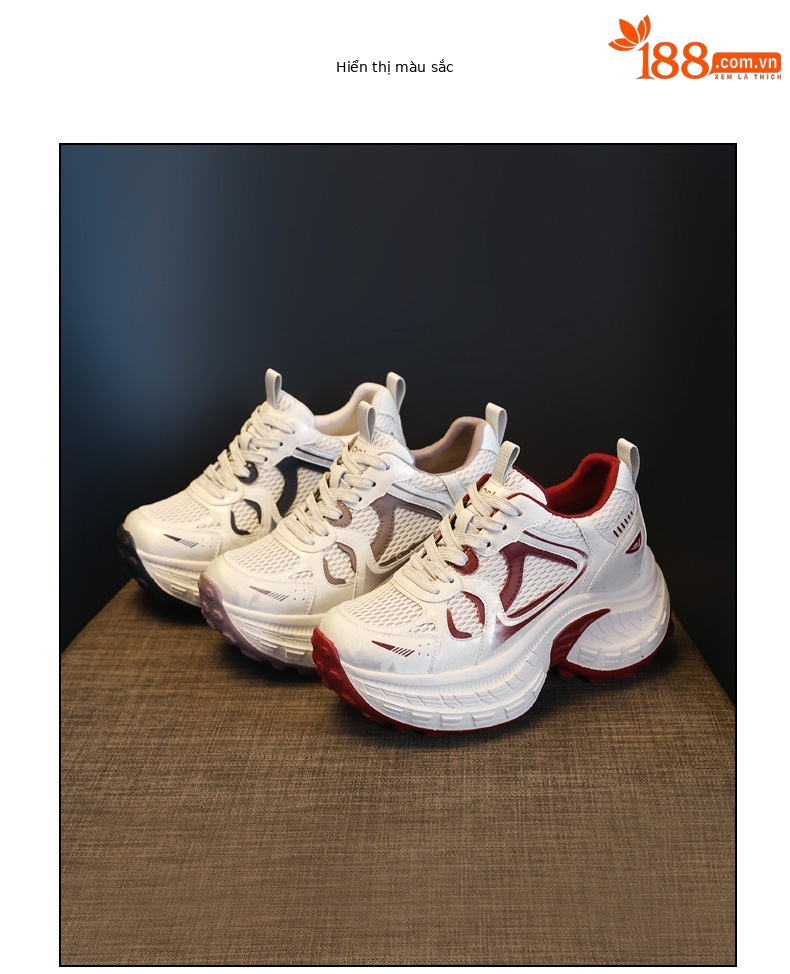 Giày thể thao nữ đế dày tăng chiều cao, phong cách dad sneaker, lưới thoáng khí — xanh lam chi tiết 17