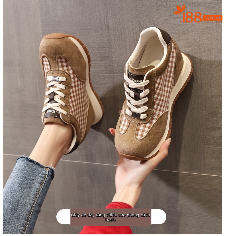 Giày sneaker nữ đế dày tăng chiều cao, phong cách thể thao giải trí — màu đen chi tiết 1