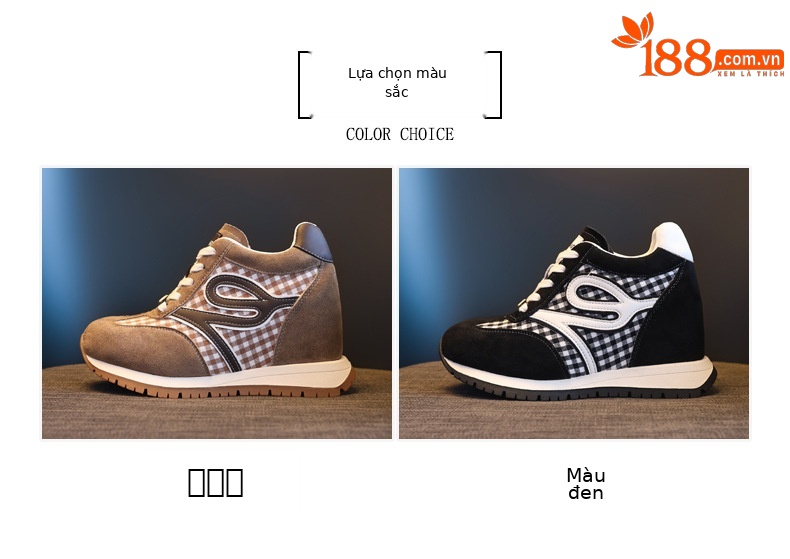 Giày sneaker nữ đế dày tăng chiều cao, phong cách thể thao giải trí — màu đen chi tiết 2