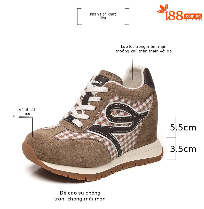 Giày sneaker nữ đế dày tăng chiều cao, phong cách thể thao giải trí — màu đen chi tiết 3