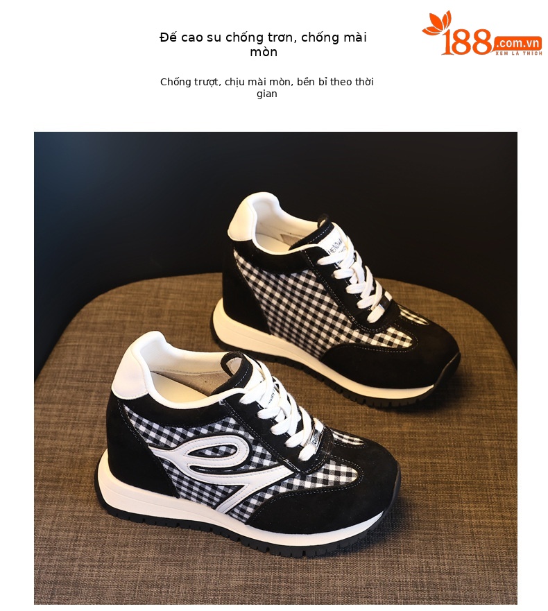 Giày sneaker nữ đế dày tăng chiều cao, phong cách thể thao giải trí — màu đen chi tiết 10