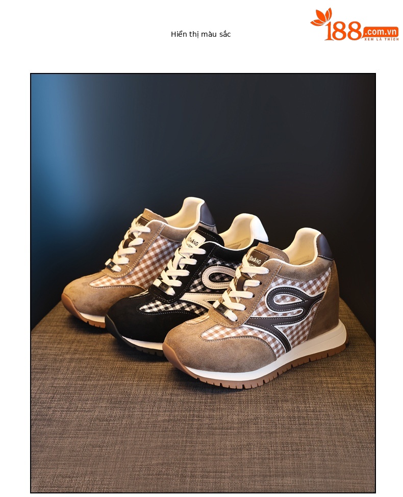 Giày sneaker nữ đế dày tăng chiều cao, phong cách thể thao giải trí — màu đen chi tiết 18