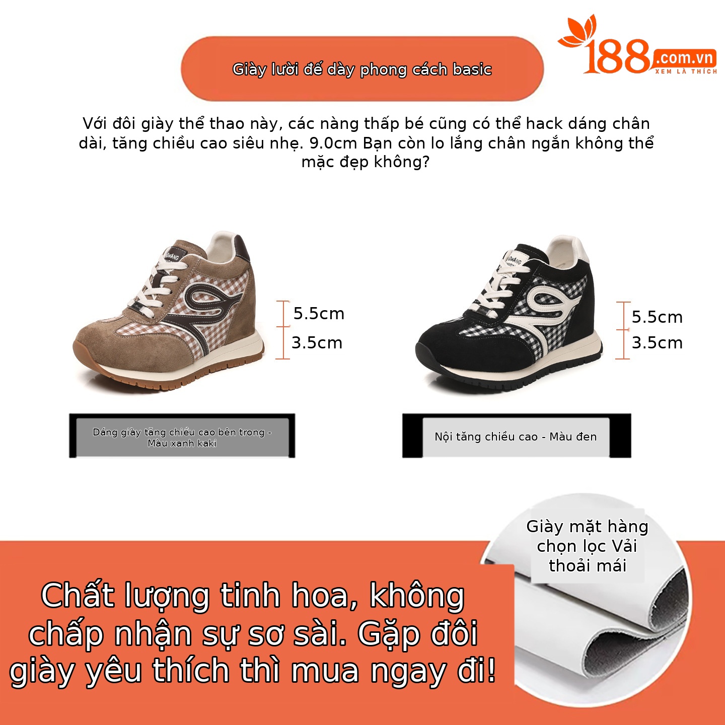 Giày sneaker nữ đế dày tăng chiều cao, phong cách thể thao giải trí — màu đen