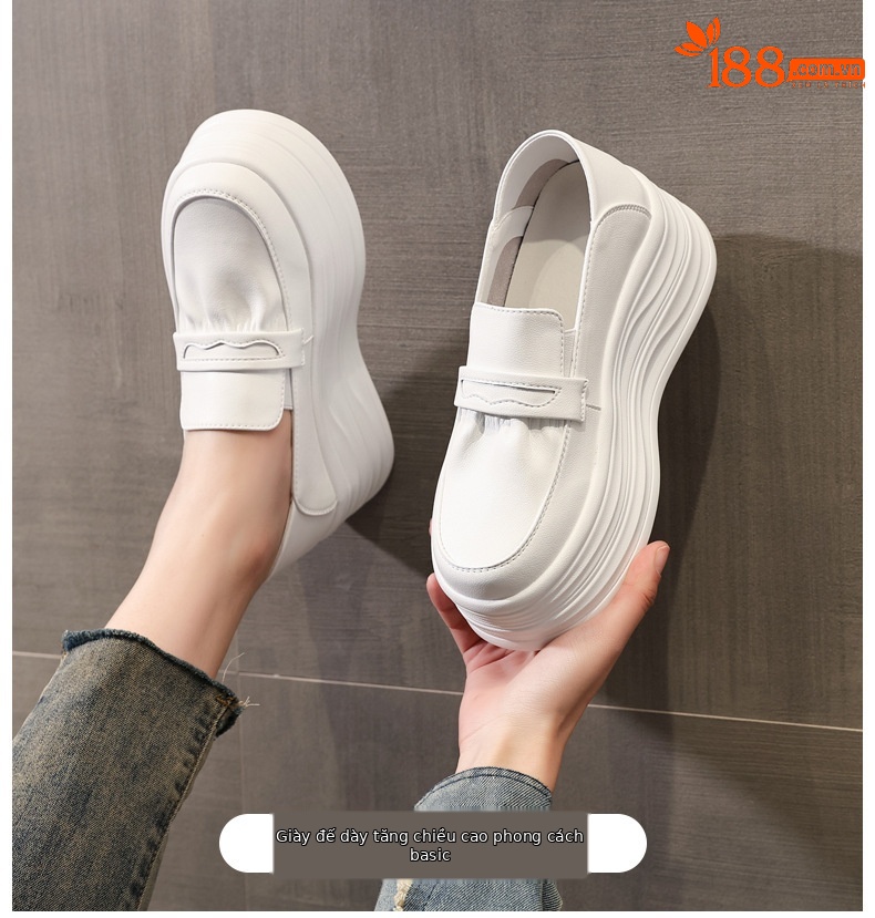 Giày sneaker nữ đế dày tăng chiều cao, phong cách thể thao trắng basic — màu trắng chi tiết 1