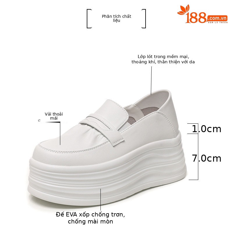 Giày sneaker nữ đế dày tăng chiều cao, phong cách thể thao trắng basic — màu trắng chi tiết 2