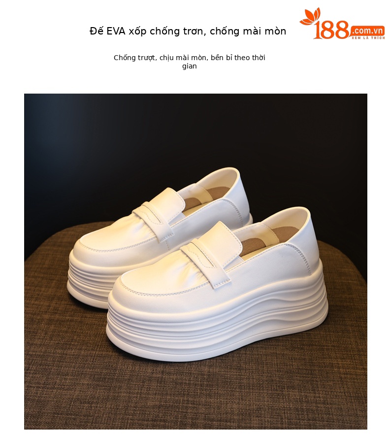 Giày sneaker nữ đế dày tăng chiều cao, phong cách thể thao trắng basic — màu trắng chi tiết 8