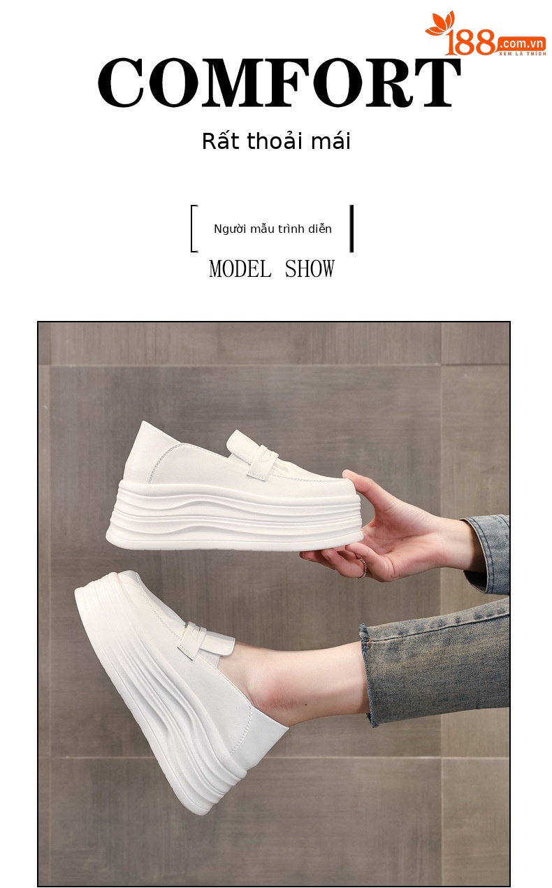 Giày sneaker nữ đế dày tăng chiều cao, phong cách thể thao trắng basic — màu trắng chi tiết 9