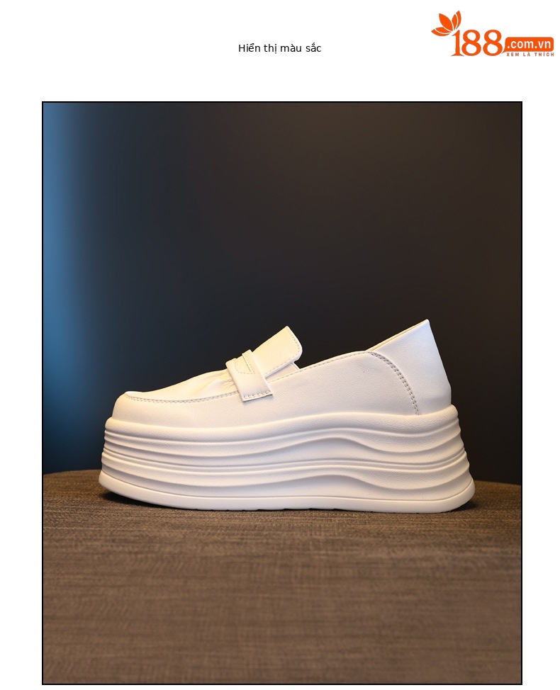 Giày sneaker nữ đế dày tăng chiều cao, phong cách thể thao trắng basic — màu trắng chi tiết 12