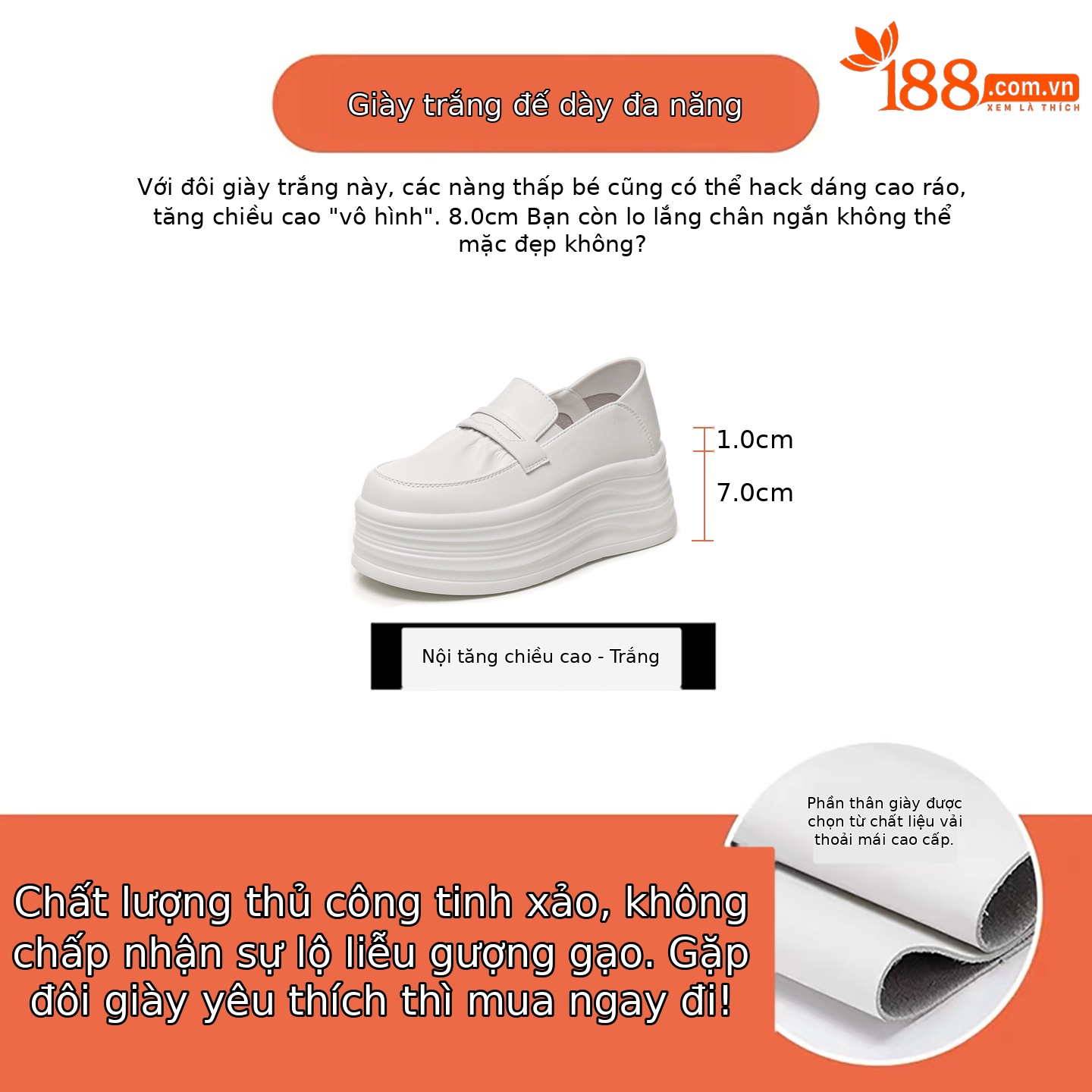 Giày sneaker nữ đế dày tăng chiều cao, phong cách thể thao trắng basic — màu trắng
