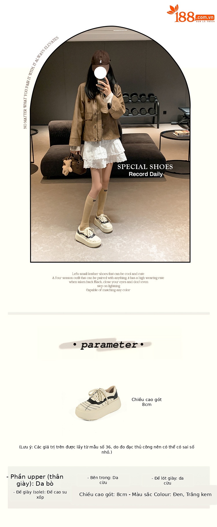 Giày sneaker nữ đế dày da bò phối màu dây buộc phong cách thể thao — màu đen chi tiết 1