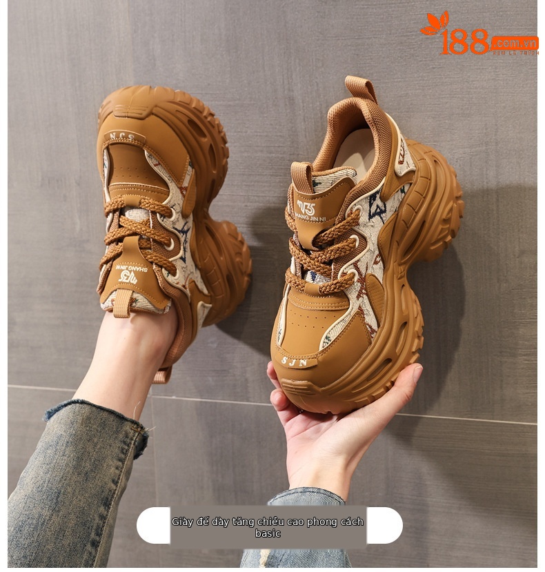 Giày sneaker nữ đế dày tăng chiều cao phong cách daddy — Trà sữa màu chi tiết 1