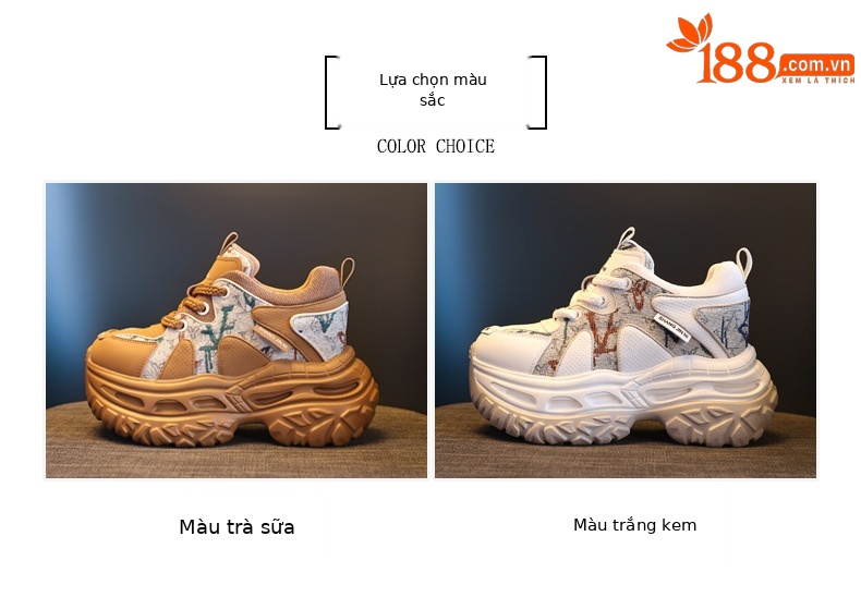 Giày sneaker nữ đế dày tăng chiều cao phong cách daddy — Trà sữa màu chi tiết 2