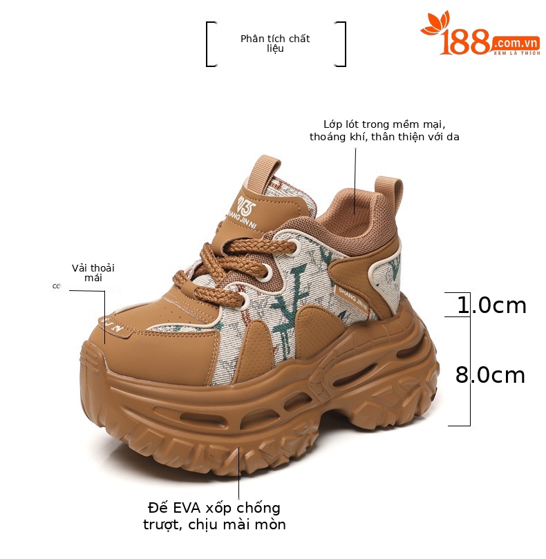 Giày sneaker nữ đế dày tăng chiều cao phong cách daddy — Trà sữa màu chi tiết 3