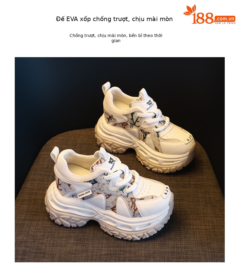 Giày sneaker nữ đế dày tăng chiều cao phong cách daddy — Trà sữa màu chi tiết 10