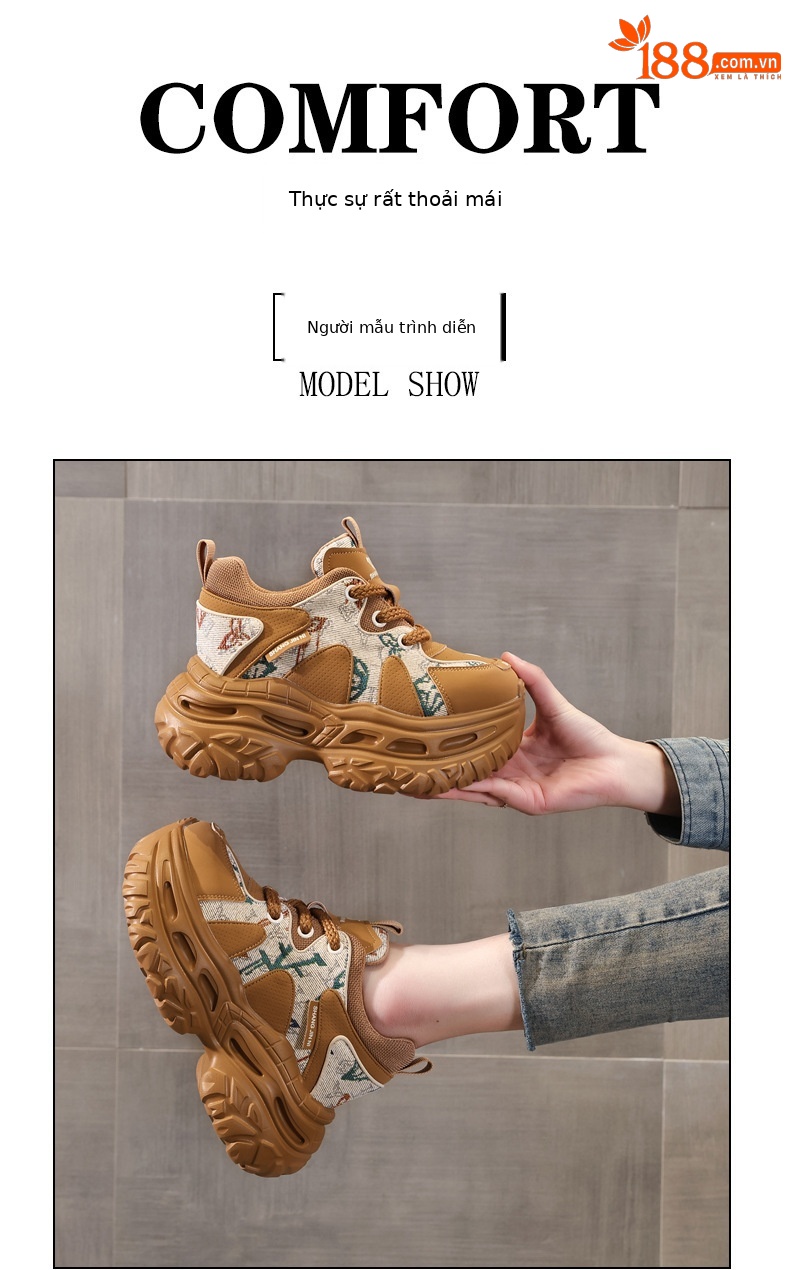 Giày sneaker nữ đế dày tăng chiều cao phong cách daddy — Trà sữa màu chi tiết 11